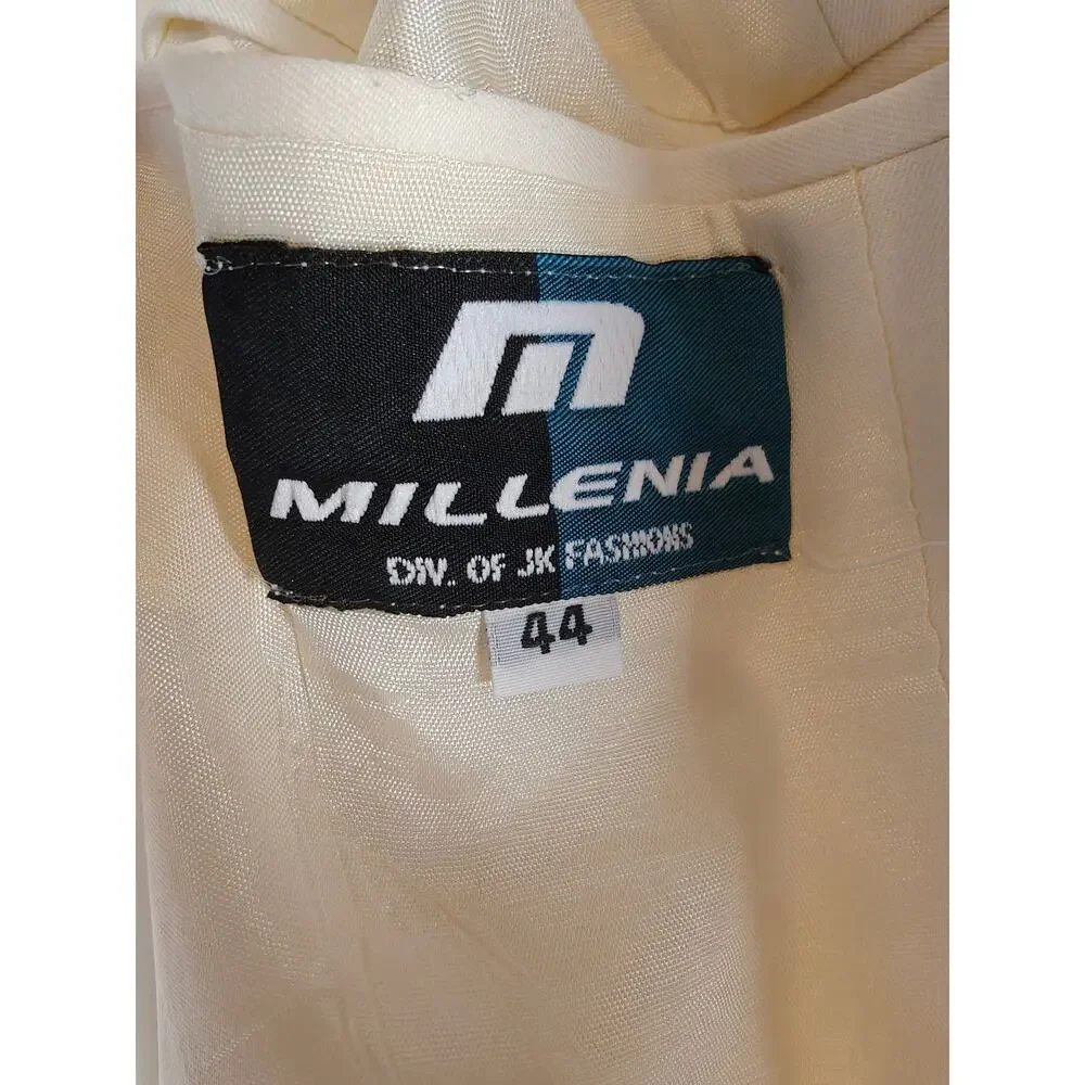 Millenia Men's Ivory Trench Coat Size 44 Long Double Breasted Belted USA